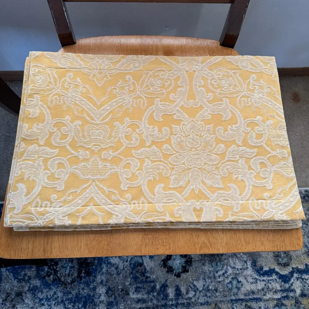 Lenox Eternal Placemats Gold White Brocade Baroque Damask Lot of 8 13x19 Holiday